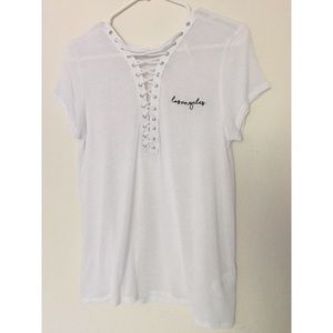 L.A Hearts Embroidered Los Angeles Lace Up Top